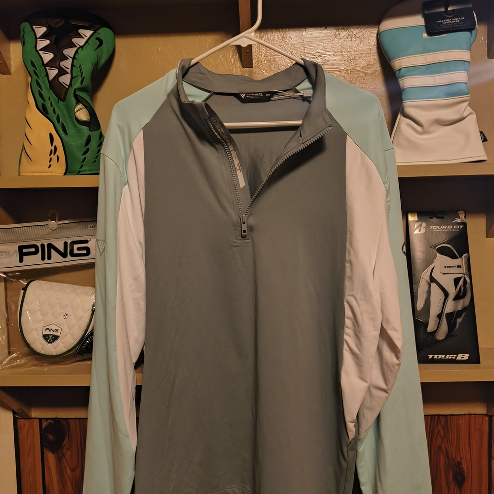 Men's Gray and White Quarter-Zip Sweatshirt